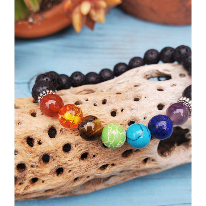 Sixtyshades Magnetic Beads Bracelets Adjustable 7 Chakra Crystal Bracelet  for Mediation Healing Therapy Pain Relief 3 Layers (Colorful)